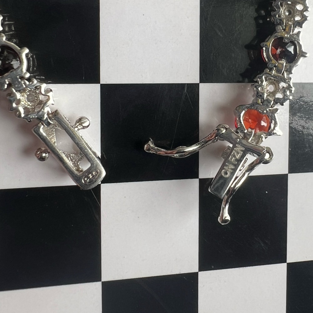 Red Garnet ♥️ Rhodium over Sterling Silver 🩶 Bracelet - Picture 12 of 15